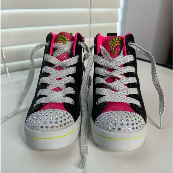 SKECHERS FLIP KICKS TWI-LITES 2.0 NEON MUSE HIGH-TOP SNEAKER - KIDS Sz 2 - Picture 2 of 6